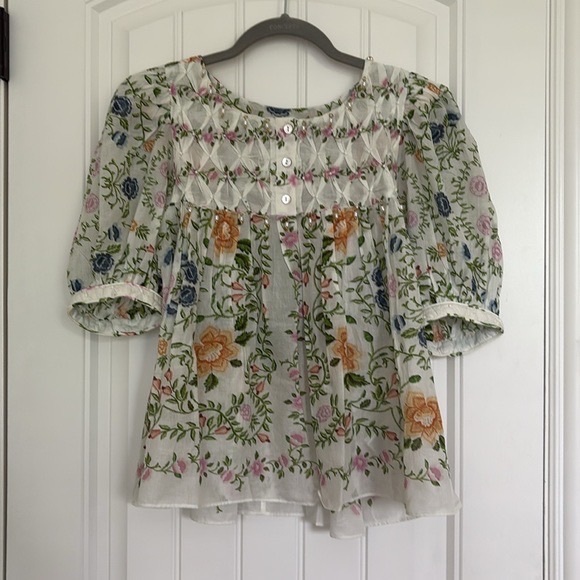 Farm Rio Folk Floral Short Sleeve Blouse NWT Small - Picture 5 of 6